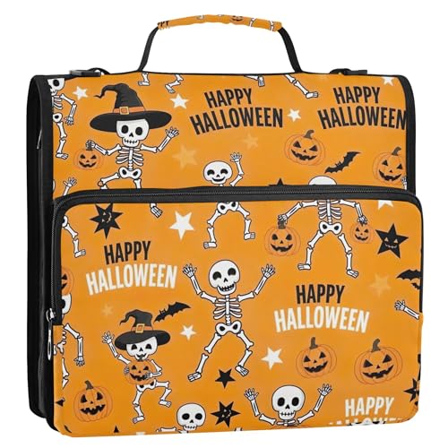 Ordner-Organizer mit süßem Skelett-Totenkopf-Motiv, mit Reißverschluss, 3,8 cm, 3-Ring-Ordner, D-Ringhalter, Tasche mit Gurt für Schule, mehrere Taschen, große Portfolio-Mappe Ordner-Organizer mit süßem Skelett-Totenkopf-Motiv, mit Reißverschluss, 3,8 cm, 3-Ring-Ordner, D-Ringhalter, Tasche mit Gurt für Schule, mehrere Taschen, große Portfolio-Mappe von EOSDT