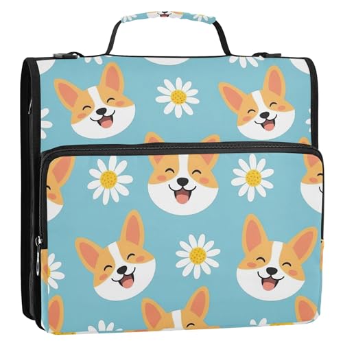 Ordner-Organizer mit süßem Welpen-Motiv, mit Reißverschluss, 3,8 cm, 3 Ringe, Mittelschulmappe mit Gurt, Aufbewahrungsmappe mit Griff, Blau Ordner-Organizer mit süßem Welpen-Motiv, mit Reißverschluss, 3,8 cm, 3 Ringe, Mittelschulmappe mit Gurt, Aufbewahrungsmappe mit Griff, Blau von EOSDT