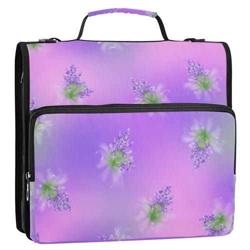 Ordner mit 3 Ringen, 3,8 cm, D-Ring, helle Blumen, bunt, Reißverschluss, Organizer, Tasche mit Gurt für Schule, rosa Aufbewahrungsmappe mit Griff von EOSDT