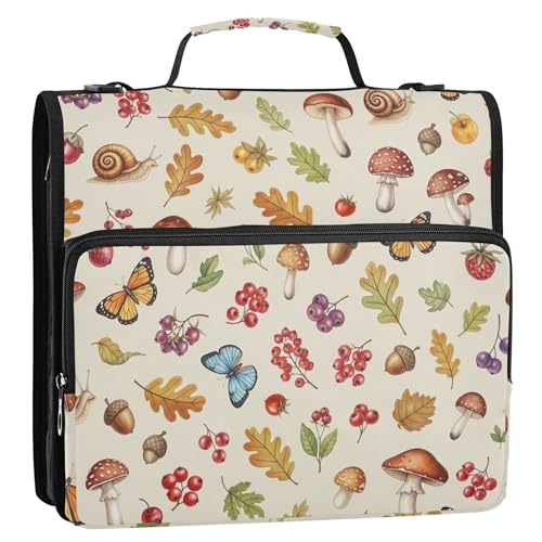 Ordner mit 3 Ringen, mit Reißverschluss, Motiv: Aquarell, Pilze, Beeren, Beige, 3,8 cm, strapazierfähig, mit Reißverschluss, Schulordner, Tasche mit Schultergurt, Schülermappe und Etui Ordner mit 3 Ringen, mit Reißverschluss, Motiv: Aquarell, Pilze, Beeren, Beige, 3,8 cm, strapazierfähig, mit Reißverschluss, Schulordner, Tasche mit Schultergurt, Schülermappe und Etui von EOSDT