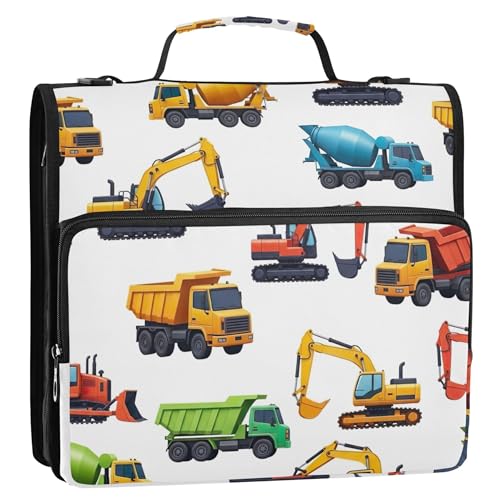 Ordner mit Reißverschluss, 3,8 cm, 3 Ringe, bunte Autos, LKWs, Cartoon-Aufbewahrung, Portfolio-Mappe mit Griff, Tasche mit Gurt für die Schule Ordner mit Reißverschluss, 3,8 cm, 3 Ringe, bunte Autos, LKWs, Cartoon-Aufbewahrung, Portfolio-Mappe mit Griff, Tasche mit Gurt für die Schule von EOSDT