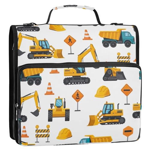Ordner mit Reißverschluss, 3 Ringbücher, Cartoon-Fahrzeuge, 3,8 cm, D-Ring, Mittelschule, Tasche mit Gurt, mehrere Taschen, große Portfolio-Mappe Ordner mit Reißverschluss, 3 Ringbücher, Cartoon-Fahrzeuge, 3,8 cm, D-Ring, Mittelschule, Tasche mit Gurt, mehrere Taschen, große Portfolio-Mappe von EOSDT