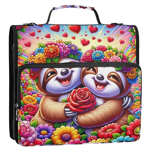 Ordner mit niedlichem Cartoon-Faultier-Blumen, 3,8 cm, 3 Ringe, strapazierfähig, mit Reißverschluss, Schulbinder, Tasche mit Schultergurt, Aufbewahrungsmappe mit Griff Ordner mit niedlichem Cartoon-Faultier-Blumen, 3,8 cm, 3 Ringe, strapazierfähig, mit Reißverschluss, Schulbinder, Tasche mit Schultergurt, Aufbewahrungsmappe mit Griff von EOSDT