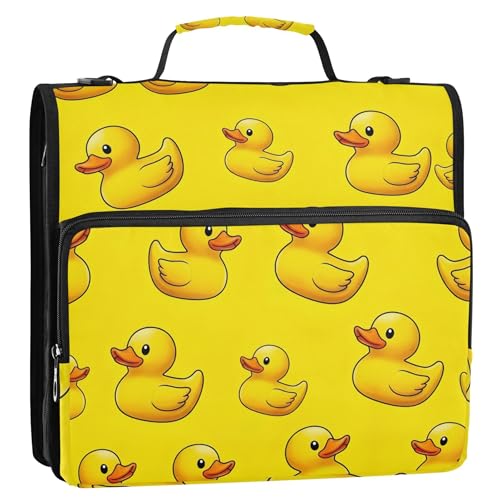 Ordner mit niedlichem gelbem Tiermotiv, 3,8 cm, 3 Ringe, Reißverschluss, Ordner, Tasche mit Gurt für Schule, mehrere Taschen, große Portfolio-Mappe Ordner mit niedlichem gelbem Tiermotiv, 3,8 cm, 3 Ringe, Reißverschluss, Ordner, Tasche mit Gurt für Schule, mehrere Taschen, große Portfolio-Mappe von EOSDT