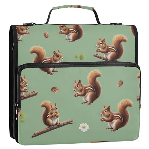 Ordner mit süßem Eichhörnchen-Motiv, 3,8 cm, 3 Ringe, strapazierfähig, mit Reißverschluss, Schulordner, Tasche mit Schultergurt, mehrere Taschen, große Portfolio-Mappe Ordner mit süßem Eichhörnchen-Motiv, 3,8 cm, 3 Ringe, strapazierfähig, mit Reißverschluss, Schulordner, Tasche mit Schultergurt, mehrere Taschen, große Portfolio-Mappe von EOSDT