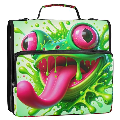 Organizer mit Reißverschluss, Motiv: Frosch, neongrün, 3,8 cm, 3 Ringordner, D-Ring, große Schulmappe mit Schultergurt, Aufbewahrungsmappe mit Griff Organizer mit Reißverschluss, Motiv: Frosch, neongrün, 3,8 cm, 3 Ringordner, D-Ring, große Schulmappe mit Schultergurt, Aufbewahrungsmappe mit Griff von EOSDT