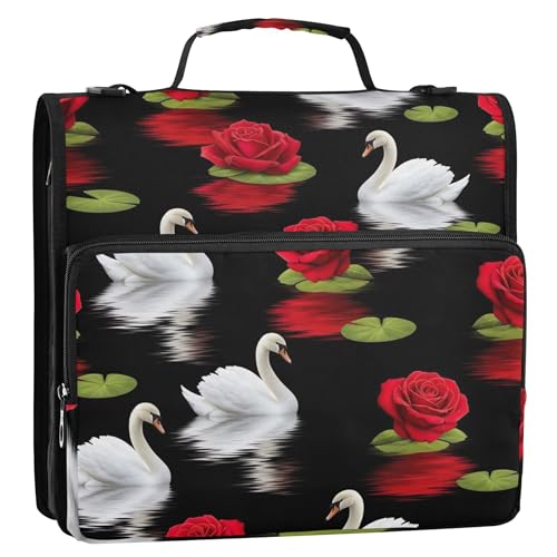 Personalisierte 3-Ringbinder, 3,8 cm, D-Ring, weiße Schwäne, rote Rosen, Kunst, Reißverschluss, Organizer, mehrere Taschen, große Portfolio-Mappe, Ordnertasche mit Gurt für die Schule Personalisierte 3-Ringbinder, 3,8 cm, D-Ring, weiße Schwäne, rote Rosen, Kunst, Reißverschluss, Organizer, mehrere Taschen, große Portfolio-Mappe, Ordnertasche mit Gurt für die Schule von EOSDT