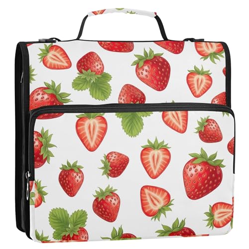 Personalisierter Ordner-Organizer mit Reißverschluss, 3,8 cm, 3-Ringbücher, strapazierfähig, rote Erdbeeren, Weiß, Aufbewahrungsmappe mit Griff, Schulmappe mit Schultergurt Personalisierter Ordner-Organizer mit Reißverschluss, 3,8 cm, 3-Ringbücher, strapazierfähig, rote Erdbeeren, Weiß, Aufbewahrungsmappe mit Griff, Schulmappe mit Schultergurt von EOSDT
