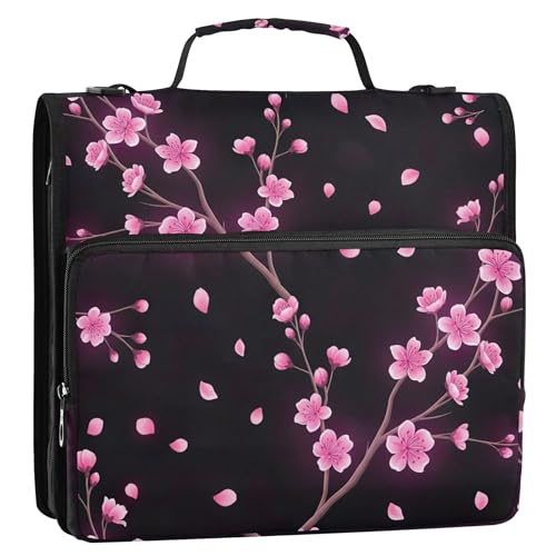 Pink Flowers Art 3,8 cm 3-Ring-Ordner, robuster Reißverschluss, Organizer mit Riemen, mittlere Schultasche, mehrere Taschen, große Portfolio-Mappe Pink Flowers Art 3,8 cm 3-Ring-Ordner, robuster Reißverschluss, Organizer mit Riemen, mittlere Schultasche, mehrere Taschen, große Portfolio-Mappe von EOSDT