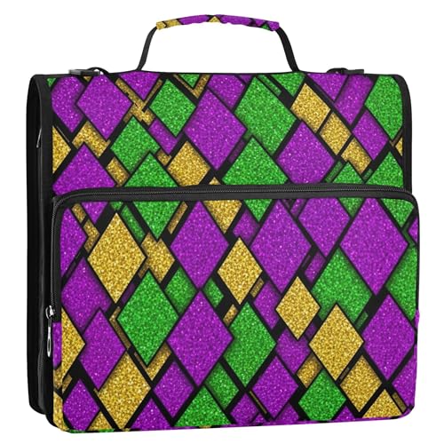 Professioneller Ordner-Organizer mit Reißverschluss, 3 Ringbücher, 3,8 cm, D-Ring, Diamant-Violett, Aufbewahrungsmappe mit Griff, Mittelschule mit Gurt von EOSDT