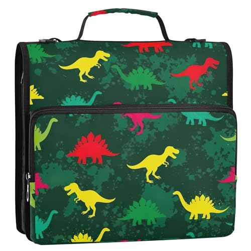 Strapazierfähige 3,8 cm große Ordner mit 3 Ringen und buntem Dinosaurier-Rex-Grün, mit Reißverschluss, mehrere Taschen, große Portfolio-Mappe, Schulmappe mit Schultergurt Strapazierfähige 3,8 cm große Ordner mit 3 Ringen und buntem Dinosaurier-Rex-Grün, mit Reißverschluss, mehrere Taschen, große Portfolio-Mappe, Schulmappe mit Schultergurt von EOSDT