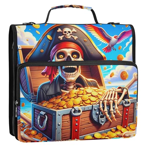 Verspieltes Piraten-Skelett-Schatz-Reißverschluss-Ordner, Organizer, 3,8 cm, 3-Ringordner, robuste Ordner mit Gurt, Mittelschultasche, Aufbewahrung, Portfolio-Etui mit Griff Verspieltes Piraten-Skelett-Schatz-Reißverschluss-Ordner, Organizer, 3,8 cm, 3-Ringordner, robuste Ordner mit Gurt, Mittelschultasche, Aufbewahrung, Portfolio-Etui mit Griff von EOSDT
