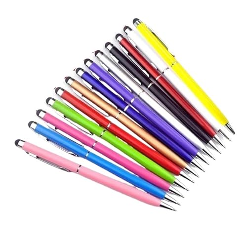 EPANO 20–200 Stifte pro Packung Mini Metall 2-in-1 Stylus Universal-Kugelschreiber Textgravur individuelles Logo Büro Schule Werbung Stift (gemischte Farben, 100 Stück) von EPANO
