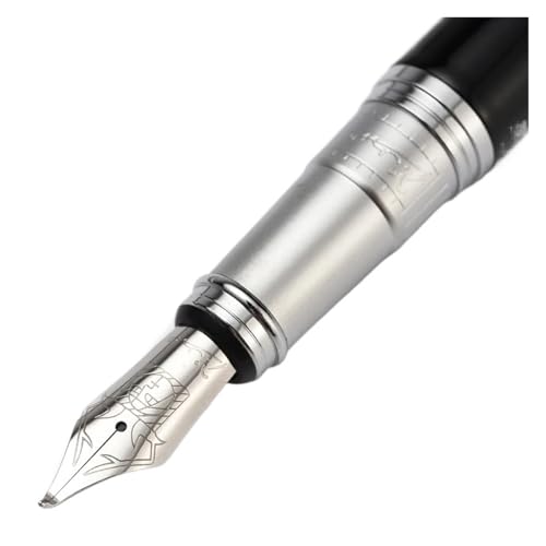 EPANO Feine Feder / Kalligraphie-Füllfederhalter mit gebogener Feder, Originalverpackung, Schwarz mit edler goldener/silberfarbener Kappe, gebogene Spitze, silberfarbene Kappe, ein Stift mit Box von EPANO