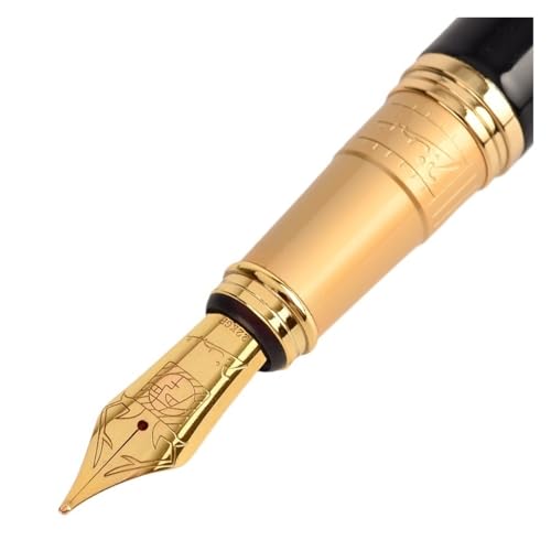 EPANO Feine Feder / Kalligraphie-Füllfederhalter mit gebogener Feder, Originalverpackung, Schwarz mit edler goldener/silberfarbener Kappe (feine Spitze, goldene Kappe, nur ein Stift) von EPANO