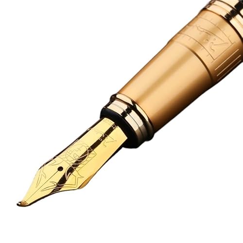 EPANO Feine Feder / Kalligraphie-Füllfederhalter mit gebogener Feder, Originalverpackung, Schwarz mit edler goldener/silberner Kappe, gebogene Spitze, goldene Kappe, nur ein Stift) von EPANO