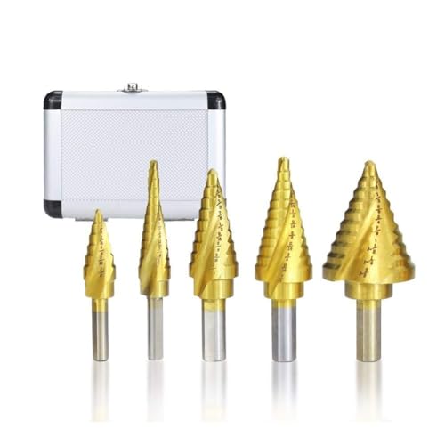 Stufenbohrer, Stufenbohrer, Hartmetall-Stufenbohrer, Leiterbohrer-Set aus Schnellarbeitsstahl, beschichtet, Spirallochöffner for Holz und Metall, 5-teilig, Kernbohrer mit Dreiecksschaft von EPASHA