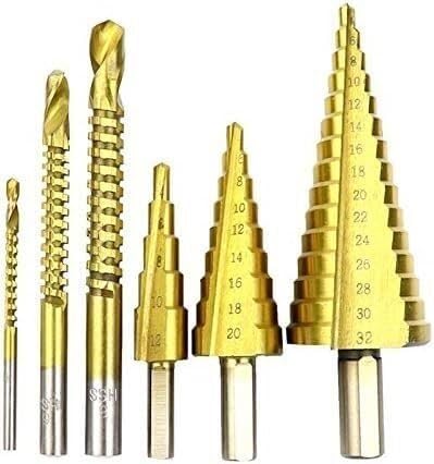 Stufenbohrer, Stufenbohrer, Hartmetall-Stufenbohrer, titanbeschichteter Stufenbohrer-Satz, 4–32 mm, HSS-Bohrer mit Lochnut, Bohrsäge, Tischler-Holzbearbeitungswerkzeug (3-tlg.) (6-tlg.)(3pcs) von EPASHA