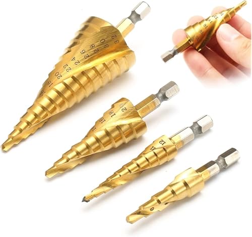 Stufenbohrer, Stufenbohrer, Hartmetall-Stufenbohrer 4 HSS-Spiralnut-Mittelstufenbohrer Stufenbohrerzubehör Titan-Stufenkernbohrer Stufenbohrer, Stufenbohrer, Hartmetall-Stufenbohrer 4 HSS-Spiralnut-Mittelstufenbohrer Stufenbohrerzubehör Titan-Stufenkernbohrer von EPASHA