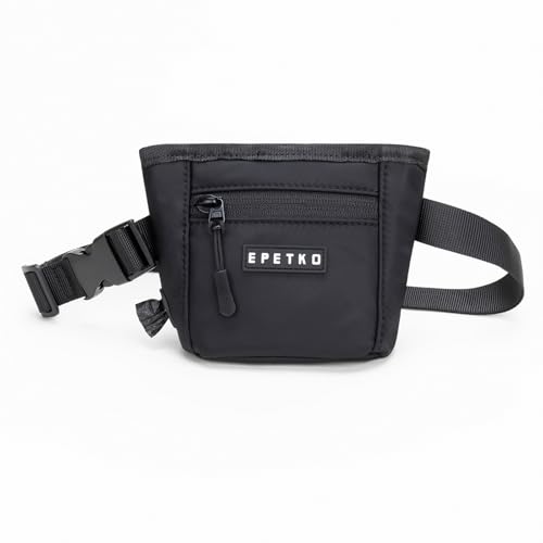 EPETKO Leckerlibeutel für Hunde mit Metall-Gürtelclip, Leistungsstarke Magnetverschluss Gerät Beutel Leckerli Hund Gürtel, Große Kapazität Hund Leckerli Tasche Beutel mit Poop Bag Dispenser (Schwarz) von EPETKO