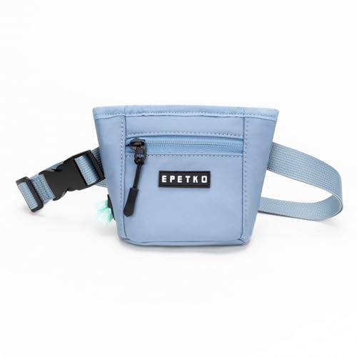 Leckerlibeutel für Hunde mit Metall-Gürtelclip, Leistungsstarke Magnetverschluss Gerät Beutel Leckerli Hund Gürtel, Große Kapazität Hund Leckerli Tasche Beutel mit Poop Bag Dispenser (Hellblau) von EPETKO