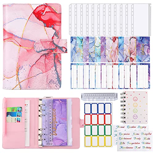 Budget Planner,Budget Binder A6,Geld Organizer Beginner Binder,Geld Sparen Mappe Binder,Cash Sparbuch Haushaltsbuch,Mit 12 Transparent Cash Tasche,Mit 12 Budget Sheet (Pink) von EPFHR