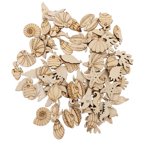 EPIGEIST 100 Stück Teiliges Holzscheiben Meerestiere Unfertige Holzformen für DIY Handbemalung Künstlerisches Malen Strandholz Basteln Meerestiere Anhänger von EPIGEIST