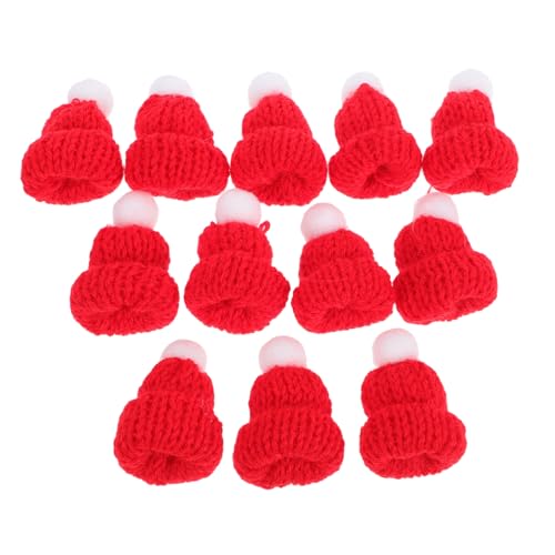 EPIGEIST 12 Stück Teiliges Mini Strickmützen Weihnachtsmütze DIY Bastelset Rot Weihnachtsdeko Accessoires für Puppen Kleidung Taschen Handgefertigt Vielseitig für Festliche Dekoration von EPIGEIST