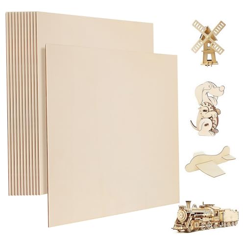EPIGEIST 12 Stück Teiliges Quadratische Holzplatten aus Natürlichem Pappelholz Unlackiert Bastelholz für DIY Gravur Malerei Modellbau und Kreative Holzprojekte von EPIGEIST