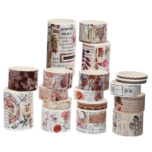 EPIGEIST 18 Rollen Retro-Taschenband Sammelalbum dekoratives Klebeband Aufkleber Journaling farbig Scrapbooking Dekoration Washi Tapes für Heimwerker Retro -Aufkleber Flüsterpapier von EPIGEIST