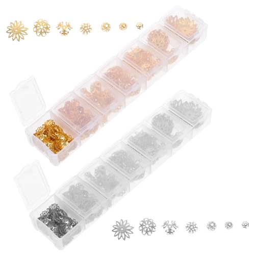 EPIGEIST 2 Boxen Blumige Perlenkappen aus Rostfreiem Legierungsmaterial Vielseitige Schmuckzubehör für Halsketten und Armbänder Goldene und Silberne Bead Caps für DIY Schmuckherstellung von EPIGEIST