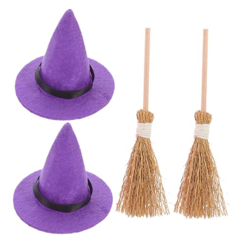 EPIGEIST 2 Sätze Mini Hexenhut und Besen Teilig Filz Hexenhüte und Natürliche Mini Besen Halloween Party Dekoration für Puppenhäuser Miniatur Landschaft und Bastelbedarf von EPIGEIST