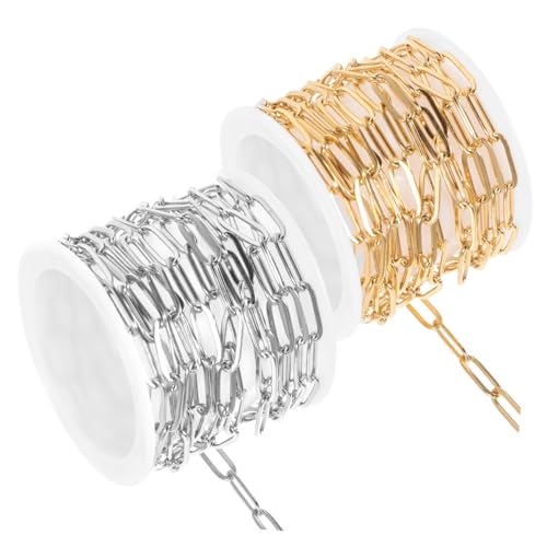 EPIGEIST 2 Stück Edelstahl Büroklammerketten Gold Stahlfarben Glatte Oberfläche Rostfrei Langlebig DIY Schmuckherstellung Ketten Basteln für Halsketten Armbänder Anhänger von EPIGEIST