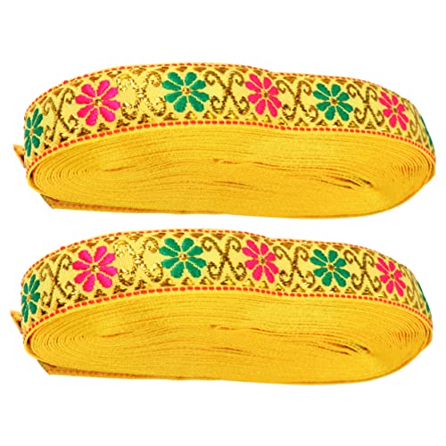 EPIGEIST 2 Stück Ethnisches Spitzenband trimmen Spitzenbesatz zum Nähen Stoffblumen zum Nähen Vorhang trimmt Spitze mit floralem Rand Spitzenbesatz mit floraler Stickerei Polyester Gelb von EPIGEIST