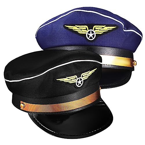 EPIGEIST 2 Stück Pilot Captain Mütze Flugzeugmütze für Cosplay Kostüm Bühnenauftritt Unisex Stewardess Accessoire Geeignet für Rollenspiele und Mottopartys von EPIGEIST