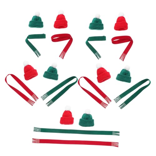 EPIGEIST 20 Stück Teiliges Mini Strickset Weihnachtsmütze und Schal in Rot Grün Kleine Puppenmützen und Schals für DIY Bastelarbeiten Vielseitige Weihnachtsdekoration für Flaschen Kränze von EPIGEIST
