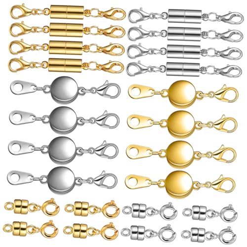EPIGEIST 24 Stück Teiliges Magnetverschluss Schmuck in Gold und Silber Stilvarianten Glatte Oberfläche Starke Haltekraft Vielseitig Einsetzbar als Halsketten Armbandverlängerung von EPIGEIST