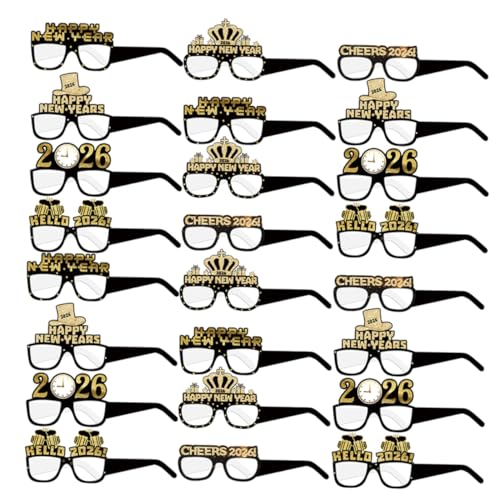 EPIGEIST 24 Stück Teiliges Neujahrs Partybrillen Schwarz Gold Papierbrille Glitzernde Silvester Foto Requisiten Universalgröße für Erwachsene und Jugendliche von EPIGEIST
