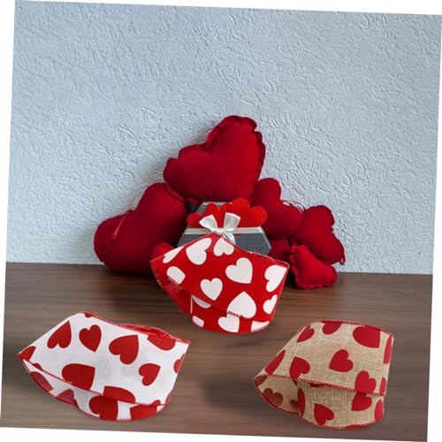 EPIGEIST 3 Rollen Valentinstag Dekoband Herzmuster Schleifenband Rot Weiß Drahtkantenband für Diy Basteln Hochzeit Geschenkverpackung Langlebiges Vielseitiges Valentinsdekor von EPIGEIST