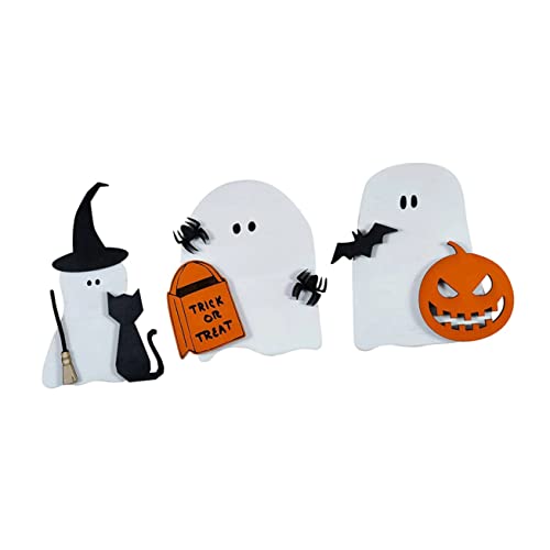 EPIGEIST 3 Stück Halloween Holzdeko Teiliges Weiße aus Langlebigem Holz Tisch und Fensterdekoration für Party Büro und Zuhause Langlebig Formstabil für Halloween Raumgestaltung von EPIGEIST