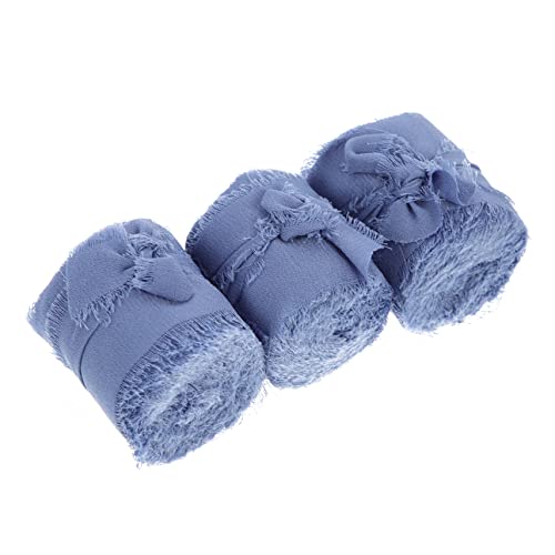 EPIGEIST 3 Stück Hochzeitsband schimmernd Bänder zum Verpacken Chiffon -Band Streifen Wickelband hochzeitsgeschenk Randband Chiffonband für Blumenstrauß Fransen-Chiffonband Polyester Blau von EPIGEIST