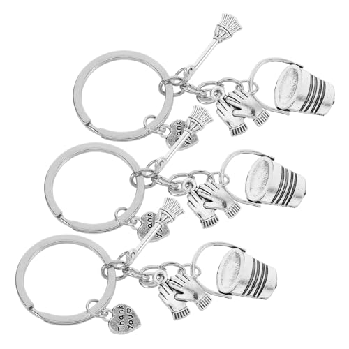 EPIGEIST 3 Stück Housekeeping Schlüsselanhänger mit Besen Eimer Staubpanne Leichter Dekorativer Metallanhänger Thank You Praktisches Geschenk für Reinigungskräfte Tragbar als Taschen von EPIGEIST