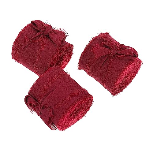 EPIGEIST 3 Stück Schleife Blumen- Chiffon Band zum Verpacken Pastell dünn hochzeitsgeschenk Fransenbänder Geschenkverpackungsband Stoffband Stoffbänder Hochzeitsband Polyester Rotwein von EPIGEIST