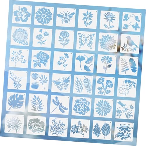 EPIGEIST 36Stücke Schablonen zum Malen Wiederverwendbare Zeichenvorlagen mit Blumen Vögeln und Bienen für Kreative Wanddekoration und Holzprojekte für Erwachsene von EPIGEIST