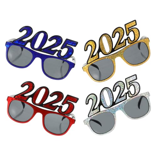 EPIGEIST 4 Stück Neujahrsbrille Teiliges Bunte Partybrillen mit Glitzereffekt Leichte Bequeme Silvester Accessoires für Foto Requisiten und Festliche Feiern von EPIGEIST