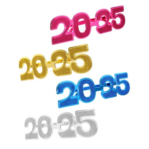 EPIGEIST 4 Stück Teiliges Neujahrsbrillen Partybrillen mit Glitzernder Elektroplattierung in Gold Silber Blau und Leichte Bruchsichere Fotorequisiten für Silvester Festivals und von EPIGEIST