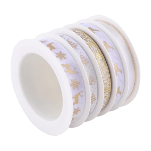EPIGEIST 5 Rollen Teiliges Weihnachtsband Bedrucktes Dekoband in Weiß und Gold Vielseitiges Geschenkband für Geschenkverpackung DIY Basteln und Festliche Weihnachtsdeko EPIGEIST 5 Rollen Teiliges Weihnachtsband Bedrucktes Dekoband in Weiß und Gold Vielseitiges Geschenkband für Geschenkverpackung DIY Basteln und Festliche Weihnachtsdeko von EPIGEIST