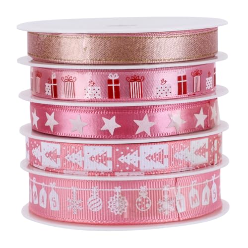 EPIGEIST 5 Rollen Teiliges Weihnachtsband Pinke Dekorative Geschenkband mit Weihnachtsmotiv Vielseitiges Deko Ribbon für Geschenkverpackung DIY Basteln und Weihnachtsbaumdeko EPIGEIST 5 Rollen Teiliges Weihnachtsband Pinke Dekorative Geschenkband mit Weihnachtsmotiv Vielseitiges Deko Ribbon für Geschenkverpackung DIY Basteln und Weihnachtsbaumdeko von EPIGEIST