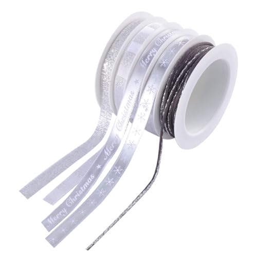 EPIGEIST 5 Rollen Weihnachtsband Silber Geschenkband Dekoratives Band mit Weihnachtsbaumdeko Bedrucktes Deko Geschenkband für Party Basteln und Geschenkverpackung von EPIGEIST