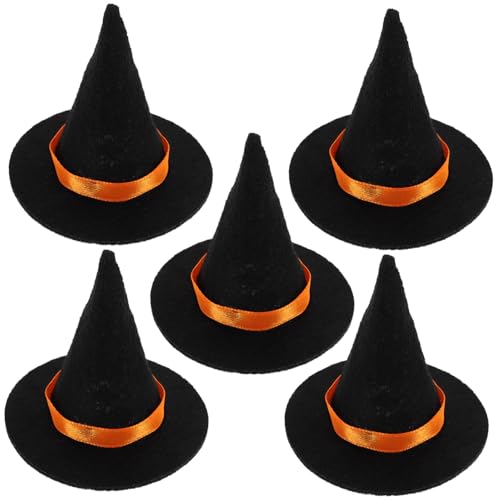 EPIGEIST 5 Stück Mini Hexenhüte aus Schwarzem Filz Halloween Party Deko Kleine Hexenhut Kappen für Weinflaschen Puppen und DIY Bastelprojekte Langlebige Halloween Tischdekoration von EPIGEIST